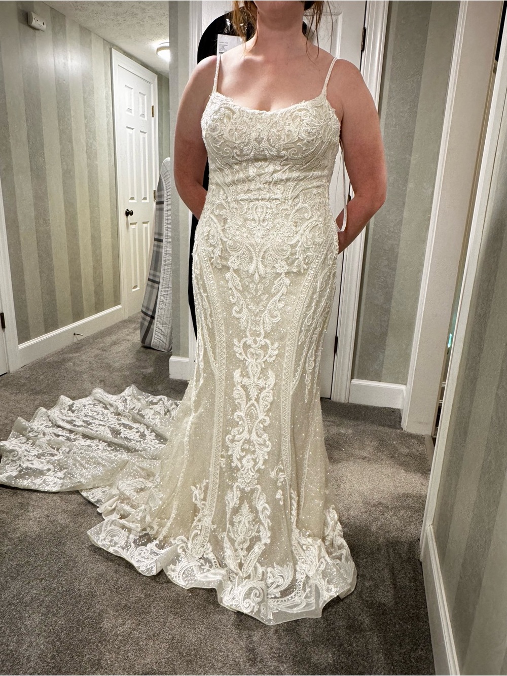 Allure Bridals Ivory Beaded Lace Wedding Gown